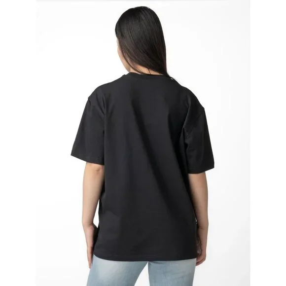 Womens Black Short-Sleeve Cotton T-Shirt Minimalist Graphic Design - Picture 1 of 4